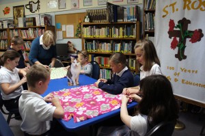 St. Rose School 3rd Grade making blankets
