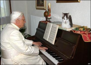 Pope Benedict playing piano