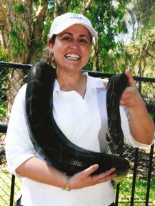 Joanne and snake at Australia Zoo