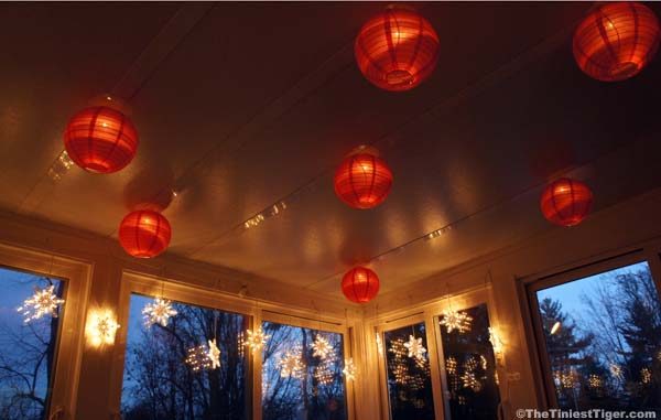 red lanterns in sunroom