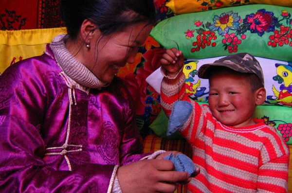 Mongolian Family making felted mice