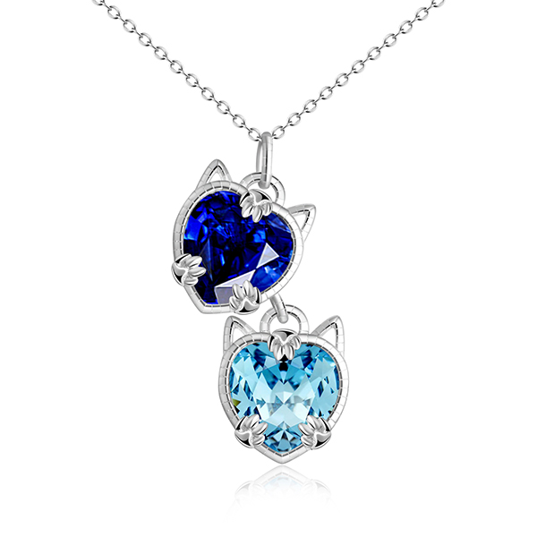 Siamese Blue Eyes Cat Charm Necklace