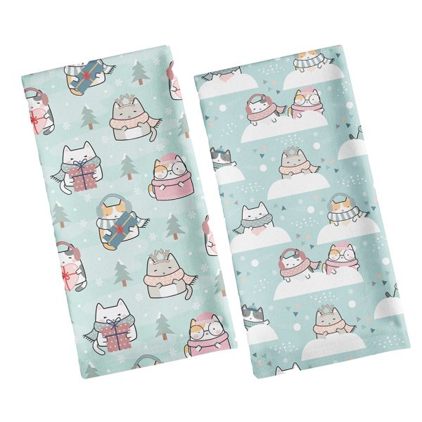 Cat Tea Towels. Holiday and Snowball