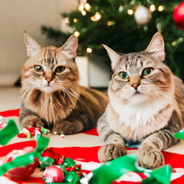 Cats and Christmas Candy.  Chocolate is toxic to cats.