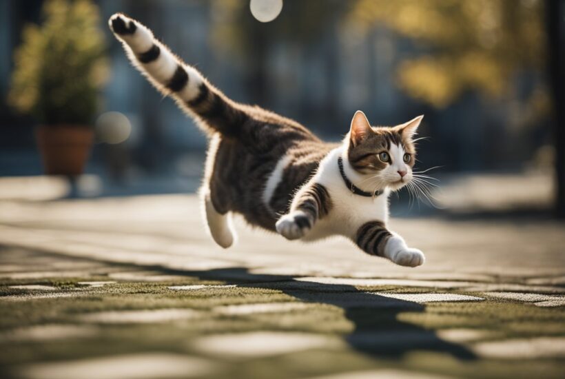 Cat landing on feet