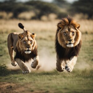 Ambush Predators. African Male lions hunt