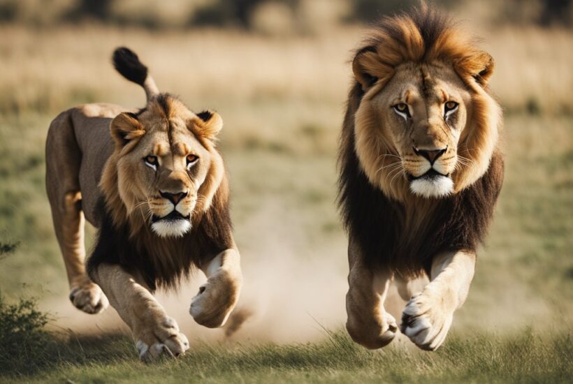 Ambush Predators. African Male lions hunt