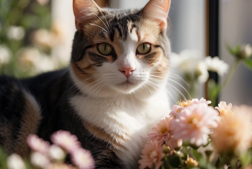 Dilute Calico Cat with flowers