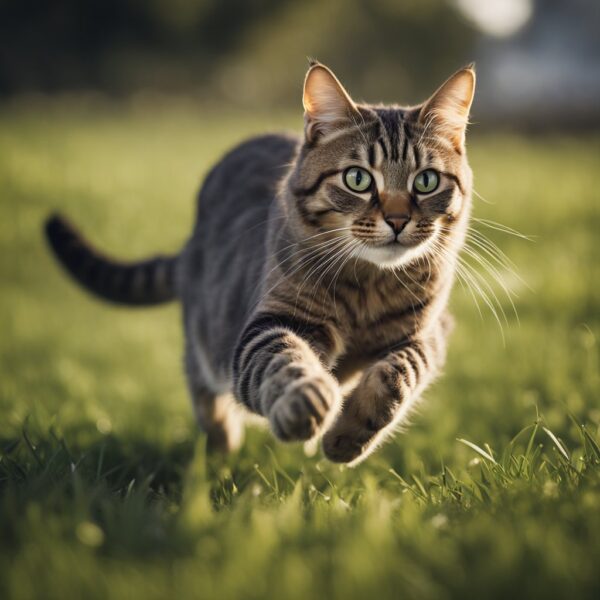 feline running in grass