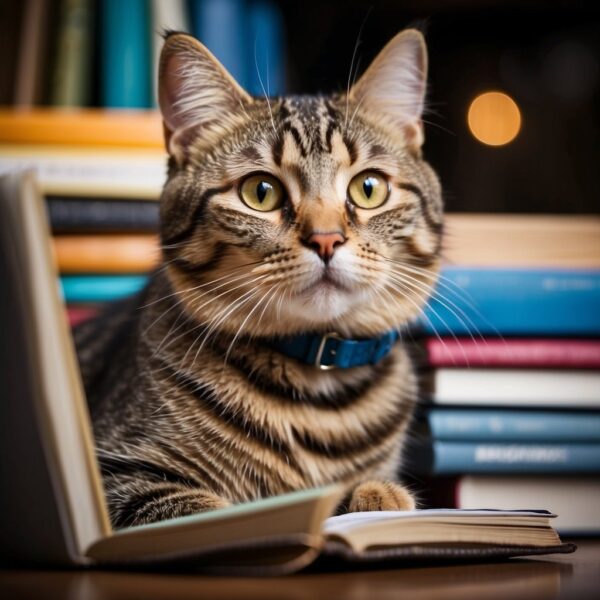 A cat sits beside a person, gazing up with knowing eyes. The person's emotions are reflected in the cat's expression, emphasizing their deep emotional connection