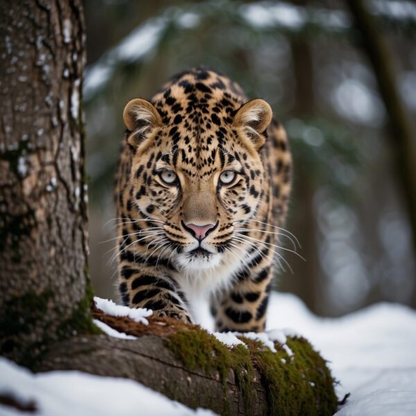 Amur leopard in snwo