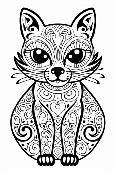Mandala Style Cat Coloring Page