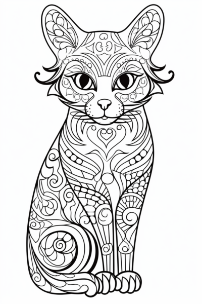 Mandala Style 2 Cat Coloring Page