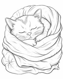 Cat Coloring Page- Cat Sleeping in a blanket