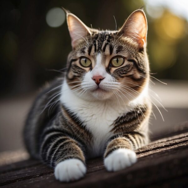 A domestic shorthair cat sits proudly, with a sleek coat and bright eyes, showcasing its unique breed characteristics