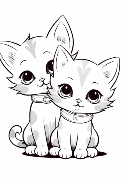 Two Kittens Child Coloring Page