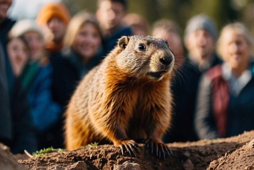 Groundhog day with crowd in background