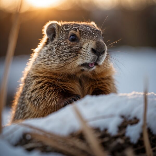 woodchuck in the snow