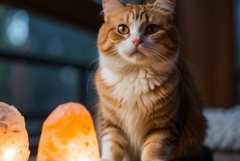 Cat with Himalayan Salt Lamp