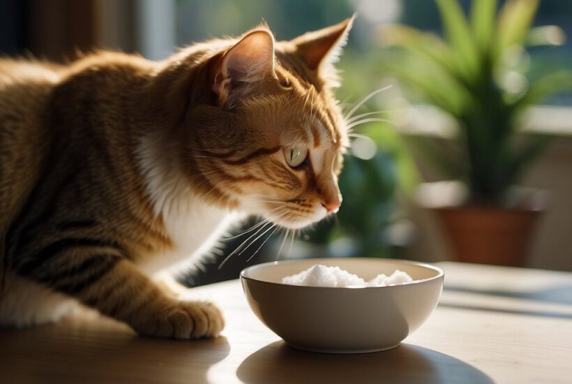 Cat sniffing sugar bowl