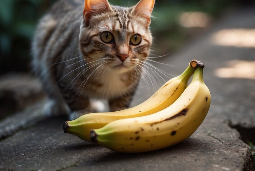 cat with a bunch of bananas
