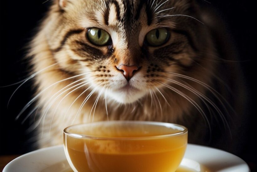 cat with bowl of bone broth
