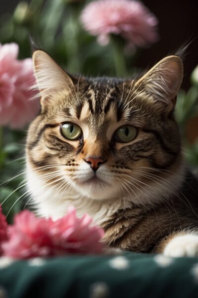 Cat with carnations