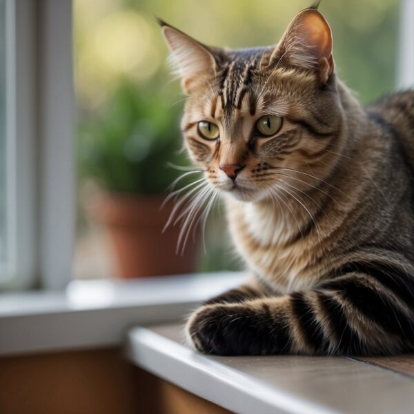 A kitty perched on a windowsill, staring intently at a bird outside, with its mouth slightly open and making the ekekek sound