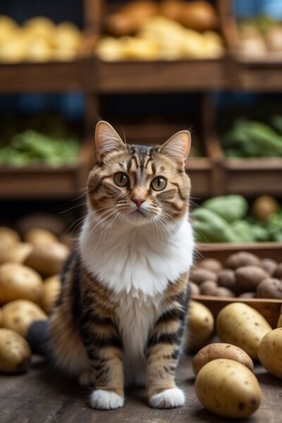 cat in produce market