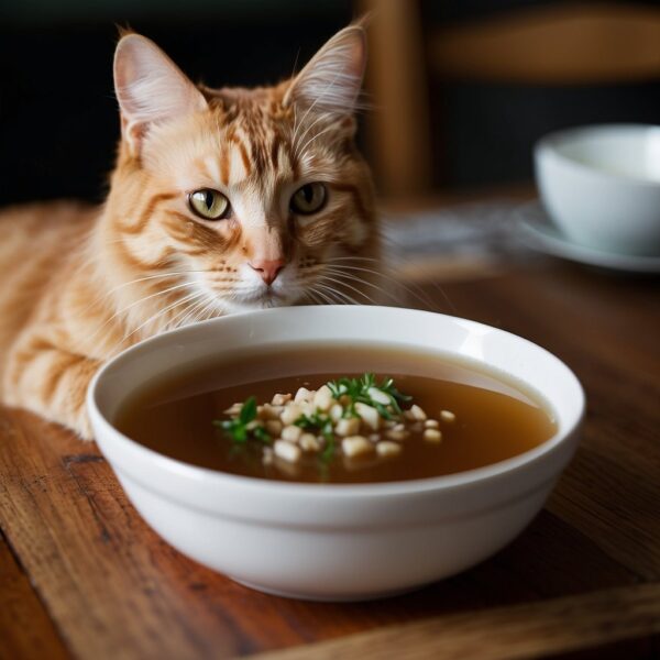 cat with bowl of soup