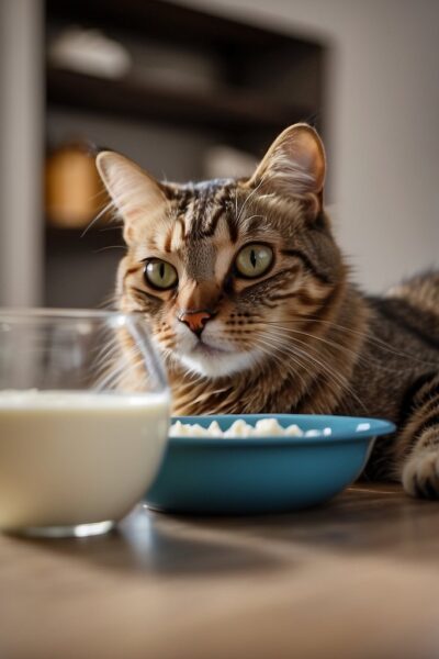 cat with glass of cow milk