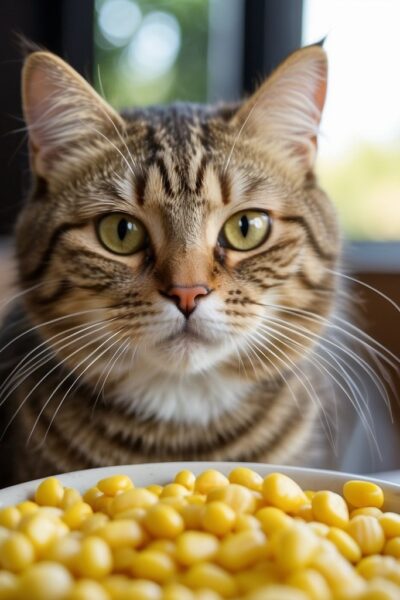 cat with bowl of corn