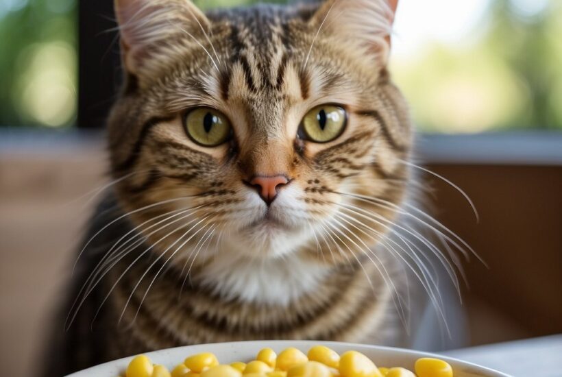 cat with bowl of corn