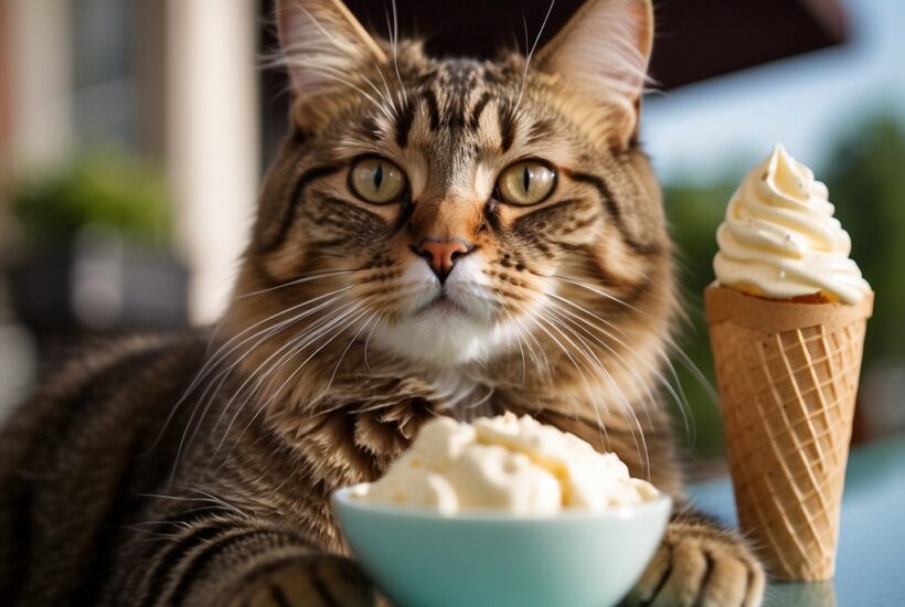 Cat with bowl of ice dream