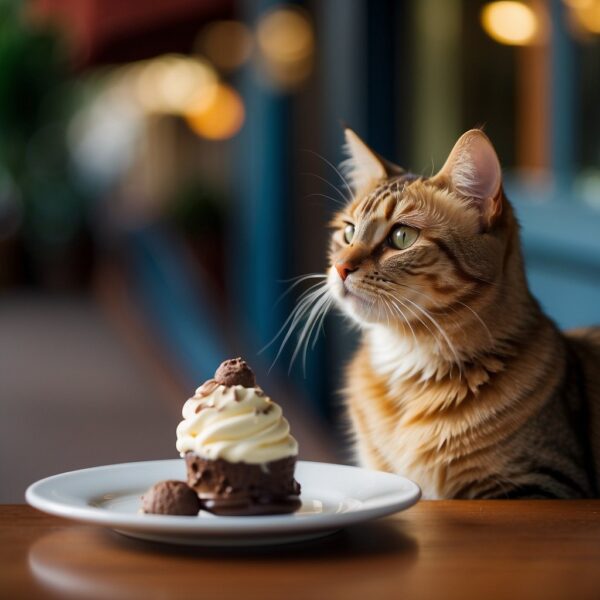 A kitty sits eagerly in front of a frozen treat.