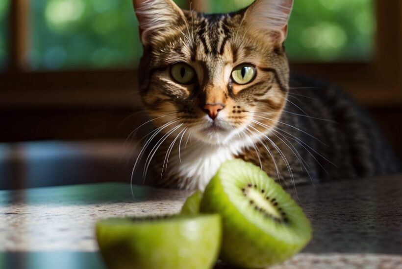 Cat with sliced kiwi