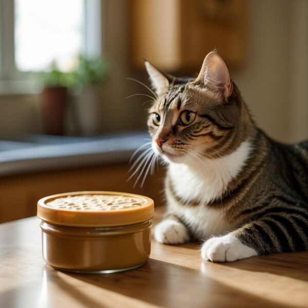 feline with jar of peanut butter
