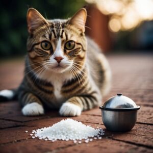 Cat with a pile of salt