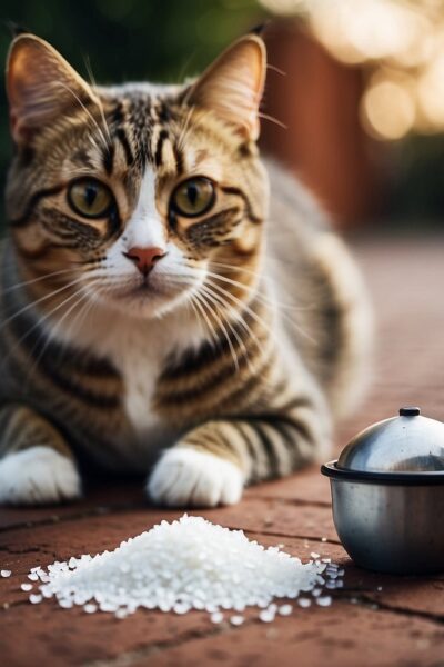 Cat with a pile of salt