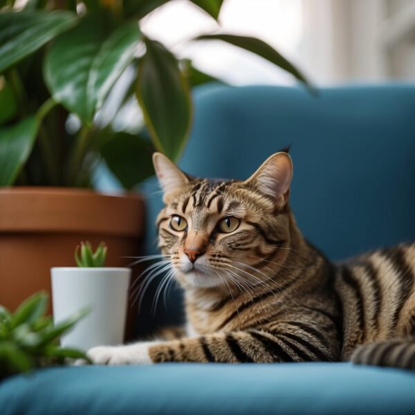 feline with small plant