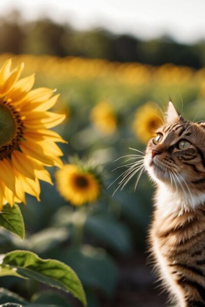 cat with sunflowers