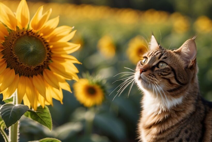 cat with sunflowers