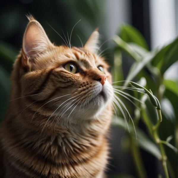 kitty in room with plants