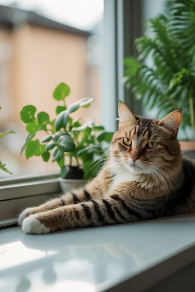 Cat in window with valerian root
