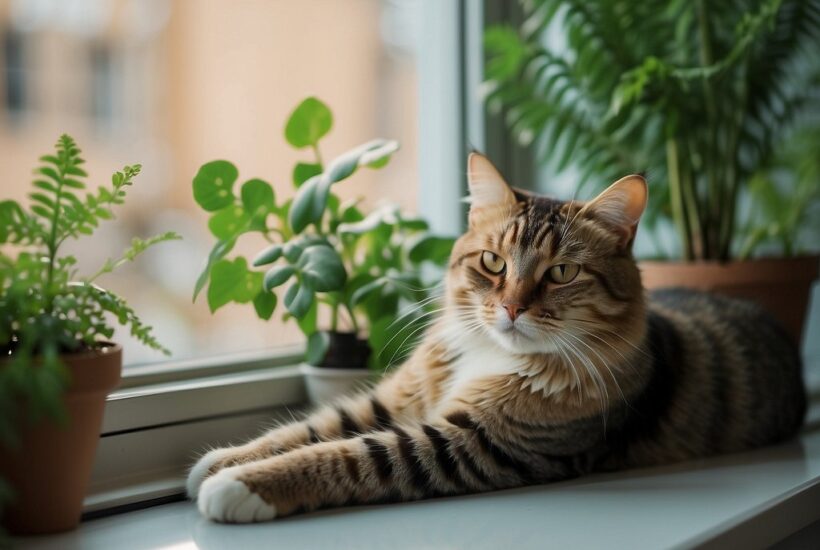 Cat in window with valerian root