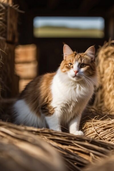 feline with haystacks
