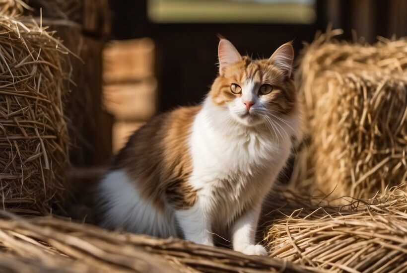 feline with haystacks