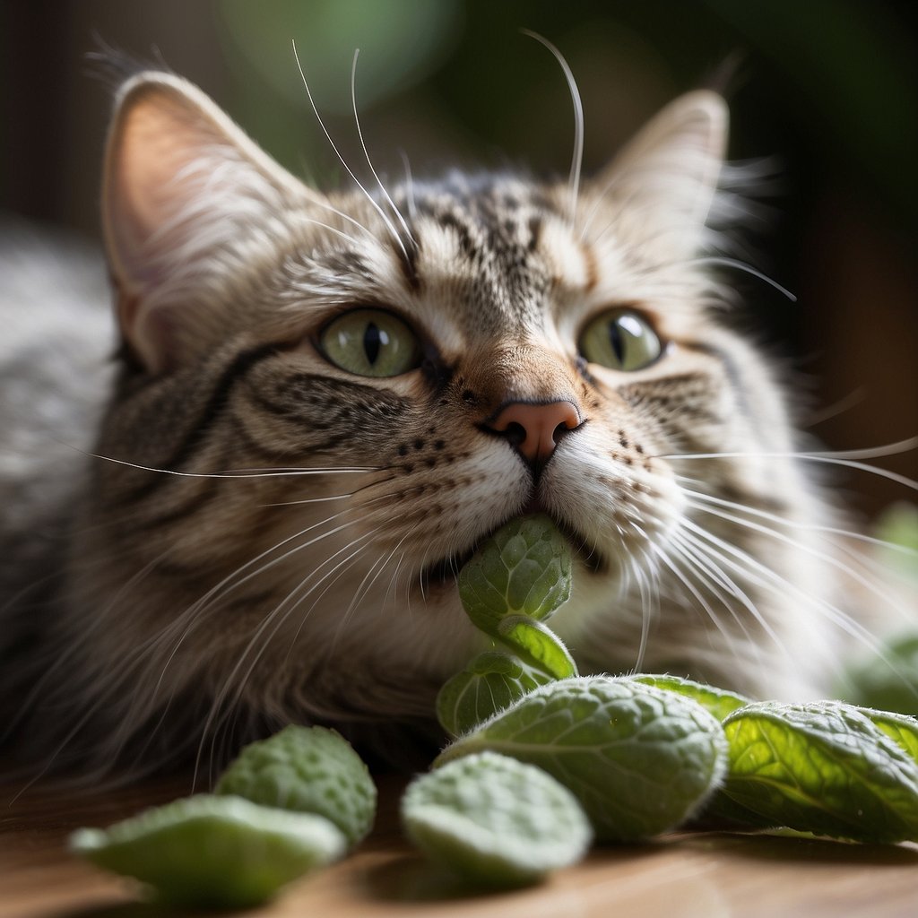 cat with catnip leave - The Tiniest Tiger