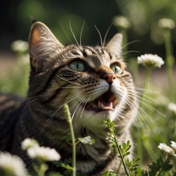 a kitty looking happy in a garden