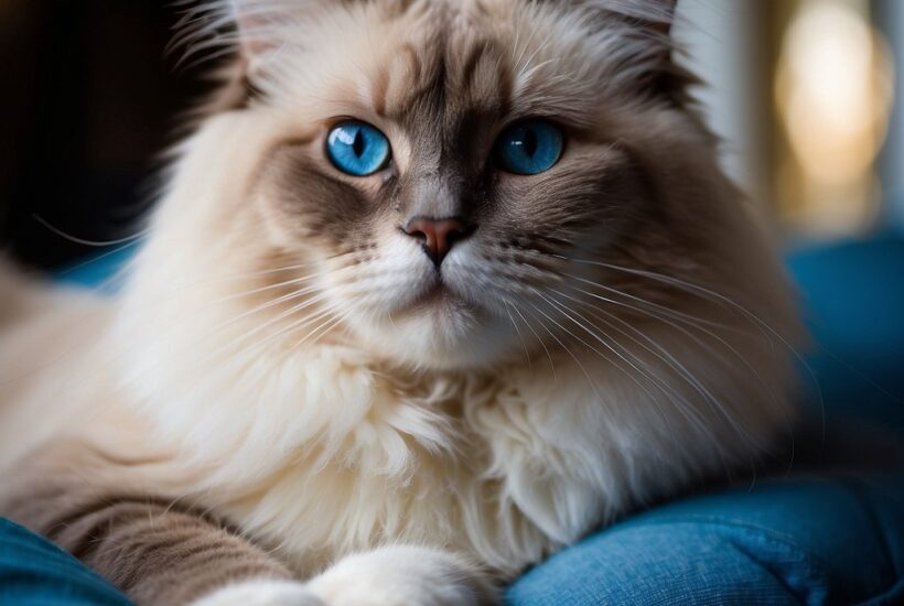 Ragdoll cat on blue pillow
